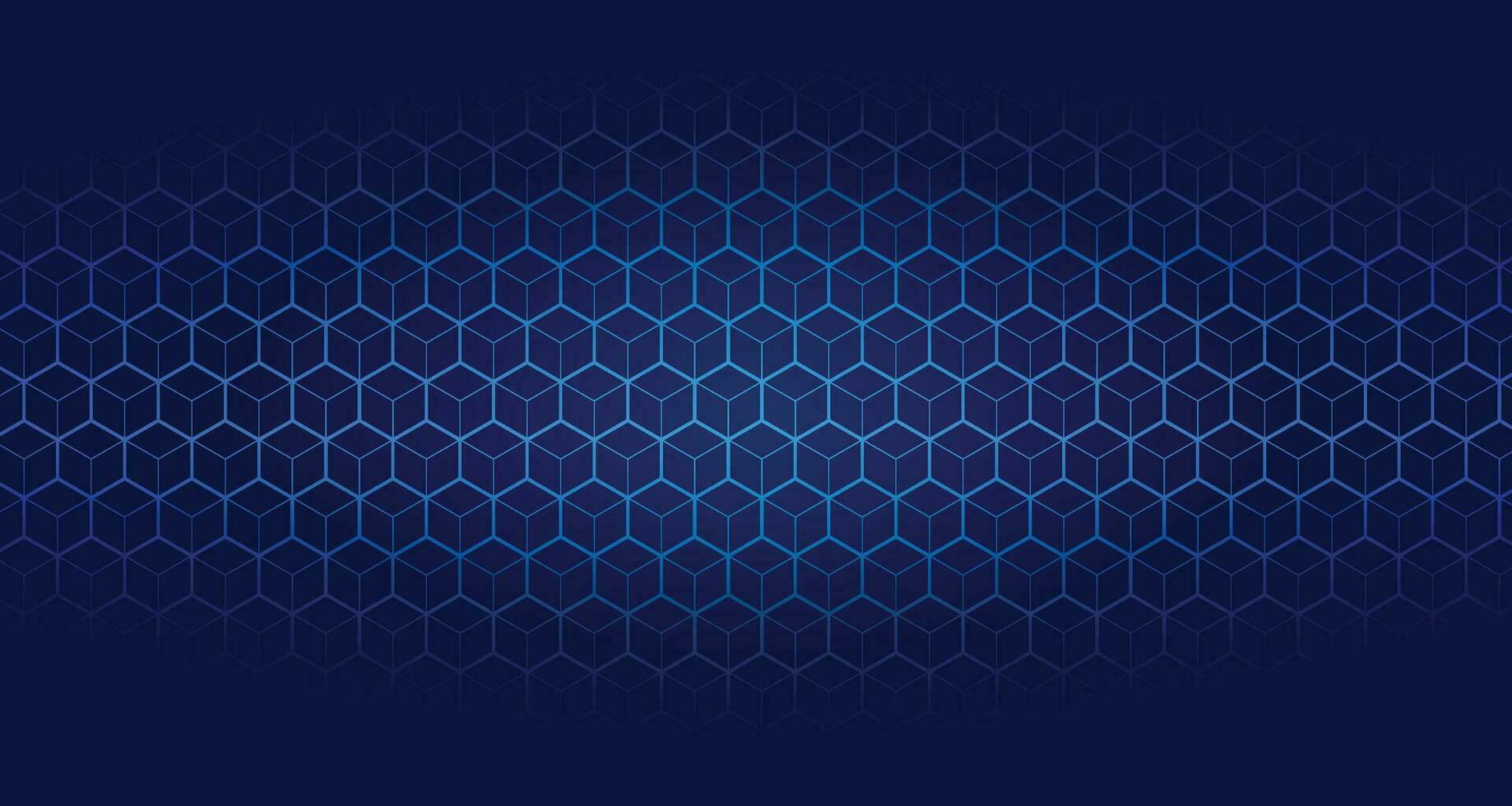 Abstract geometric blue lines on dark blue background with lighting effect. Modern technology futuristic digital patterns. Hexagon geometry structure. Vector illustration