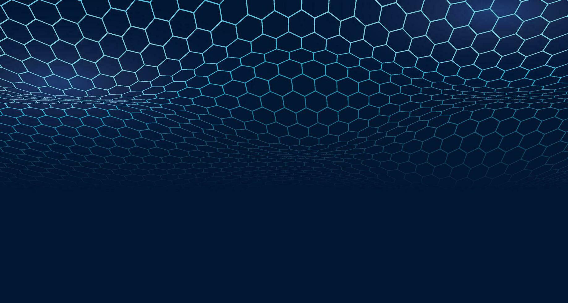 Dark blue technology hexagonal vector background. Abstract blue bright energy flashes under hexagon in navy blue technology, modern, futuristic vector illustration. Blue honeycomb texture grid.