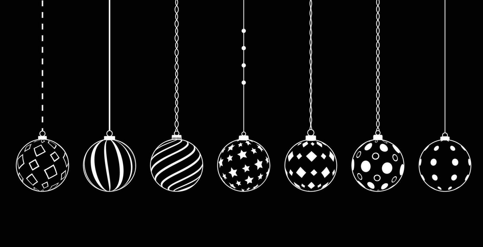 Different circle Christmas ball with ornament, doodle shape, hand draw line sketch. Toy for Christmas tree set. Vector illustration
