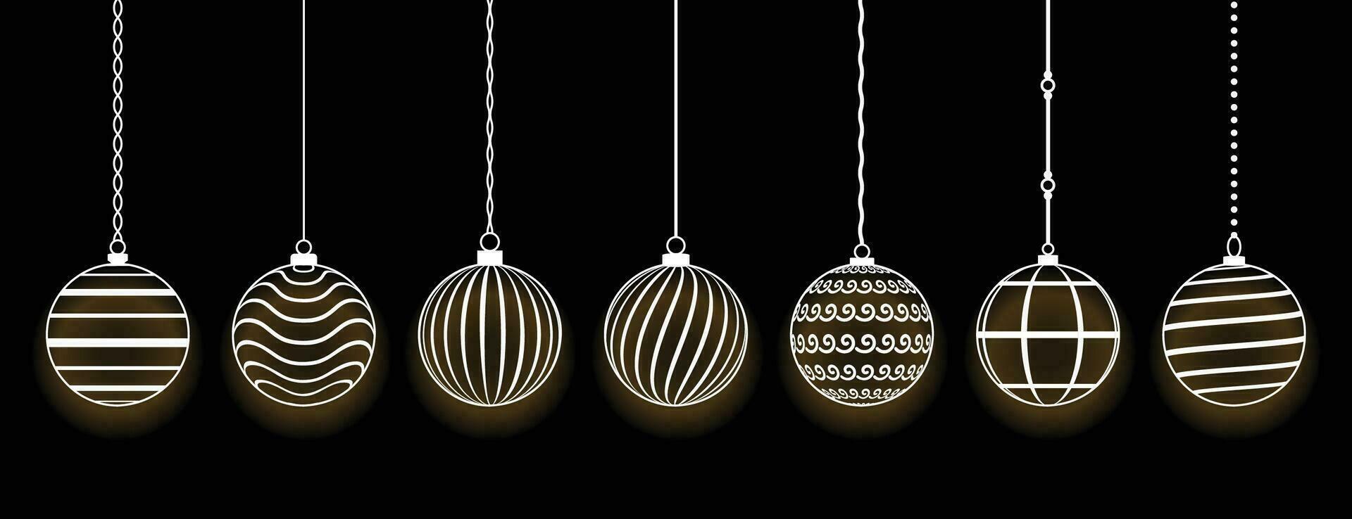Different circle Christmas ball with ornament, doodle shape, hand draw line sketch. Toy for Christmas tree set. Vector illustration