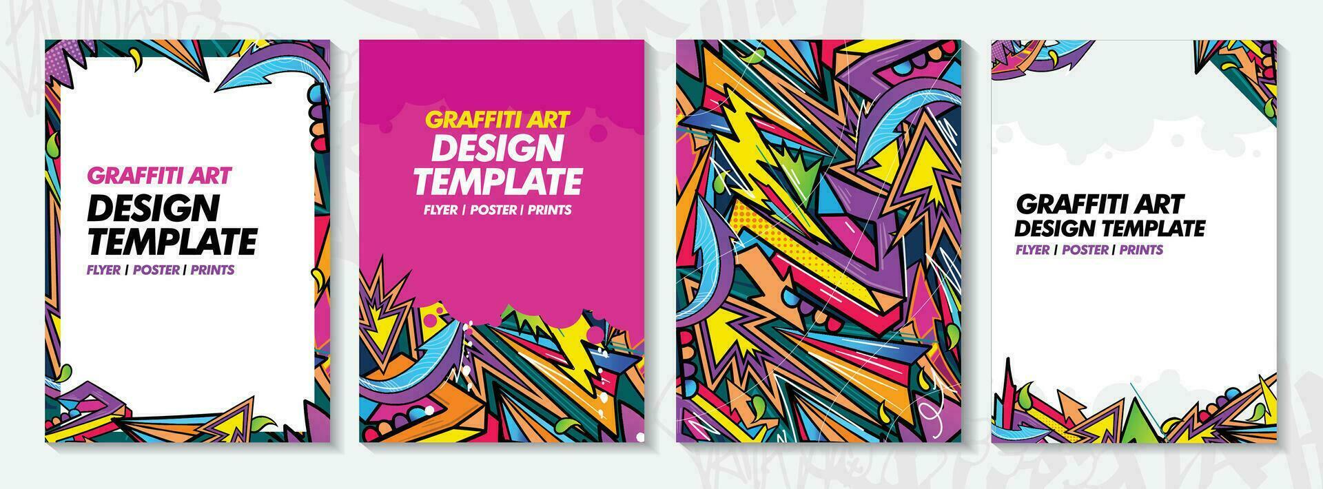 Modern doodle graffiti art poster or flyer template with colorful design. Hand-drawn abstract graffiti illustration vector in street art theme