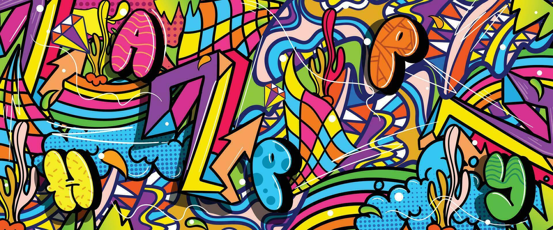 pintada garabatear Arte antecedentes con vibrante colores dibujado a mano estilo. calle Arte pintada urbano tema para huellas dactilares, pancartas, y textiles en vector formato