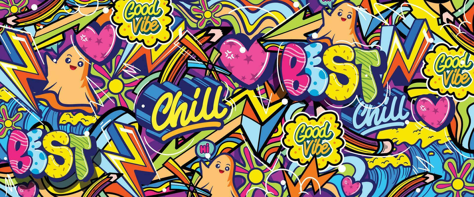 Graffiti doodle art background with vibrant colors handdrawn style
