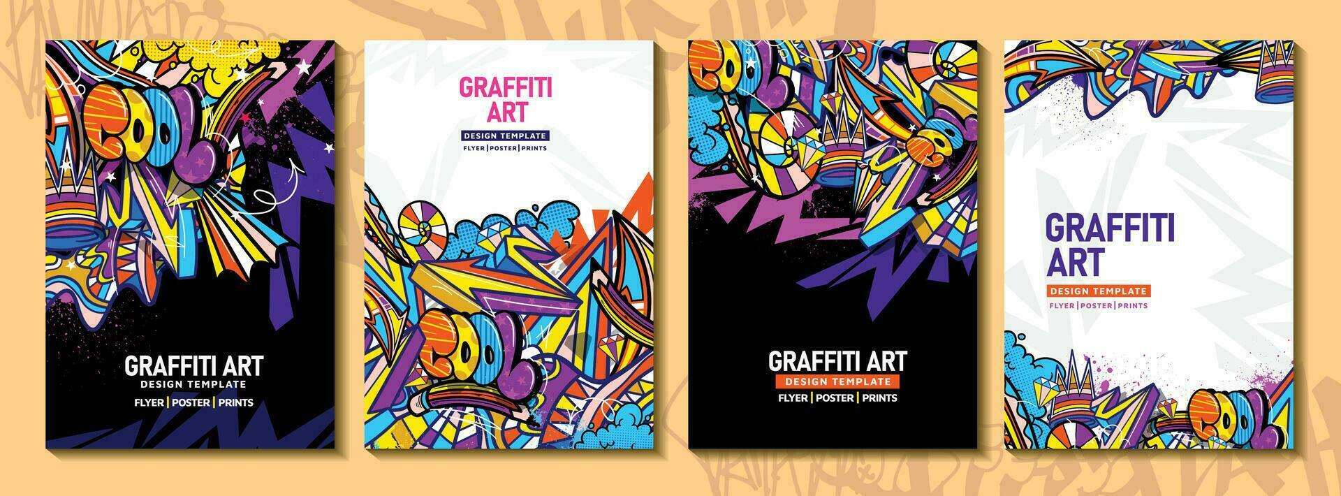 Modern doodle graffiti art poster or flyer template with colorful design. Hand-drawn abstract graffiti illustration vector in street art theme