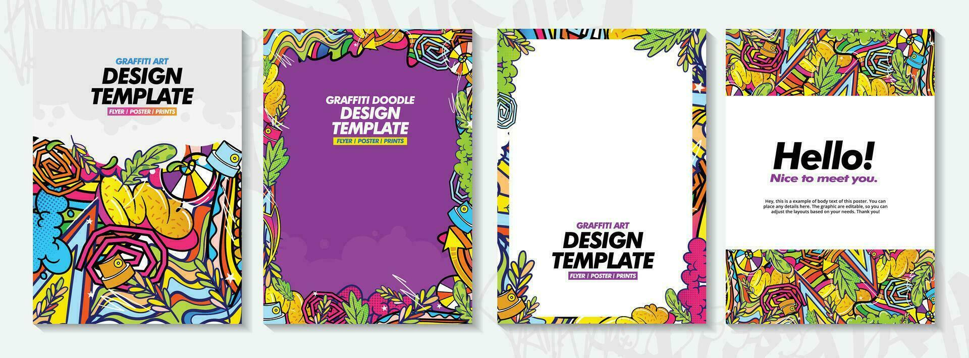 Modern doodle graffiti art poster or flyer template with colorful design. Hand-drawn abstract graffiti illustration vector in street art theme