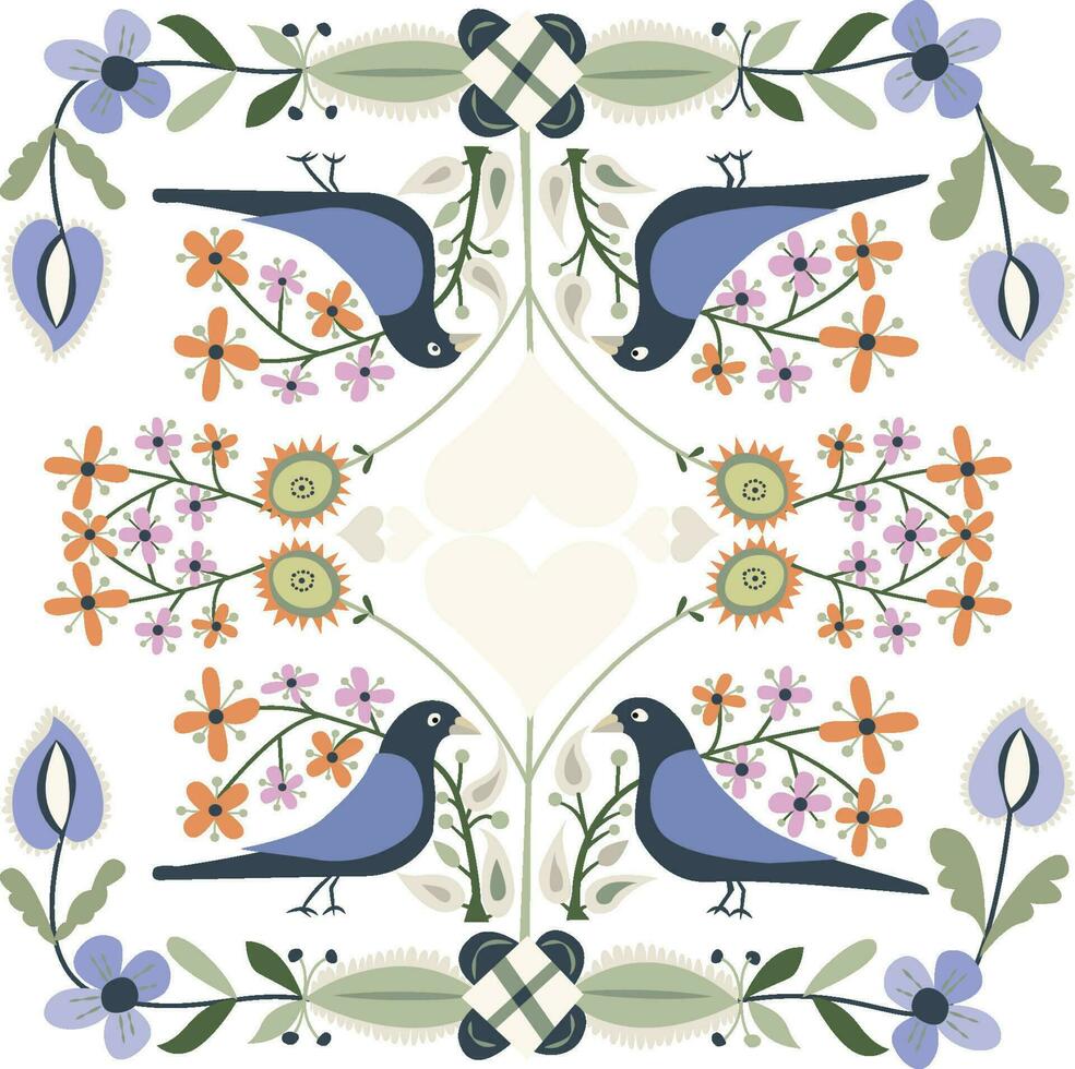 Folk Art Bird in Floral vector