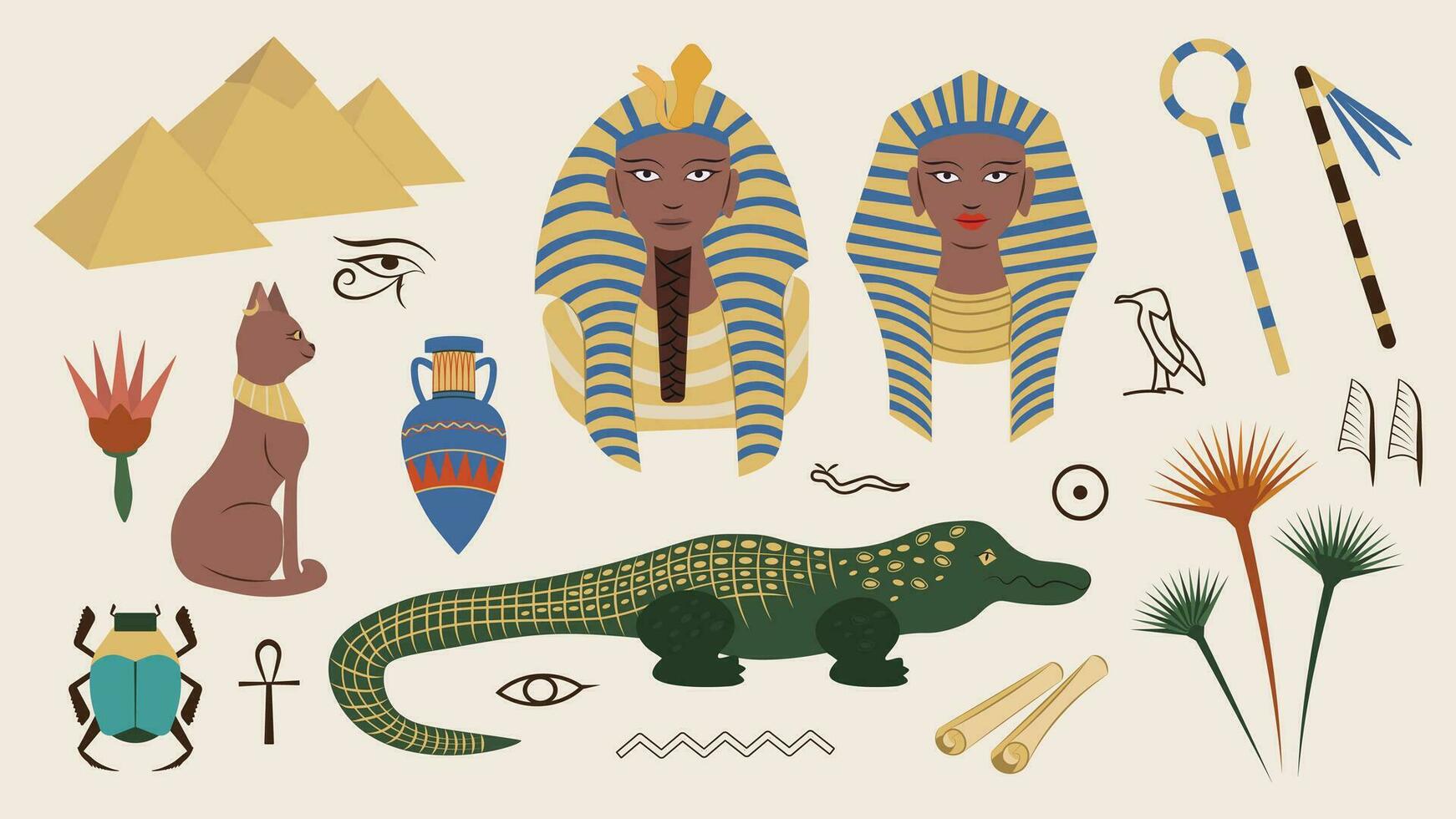 conjunto de varios objetos relacionado a antiguo Egipto. vector ilustración