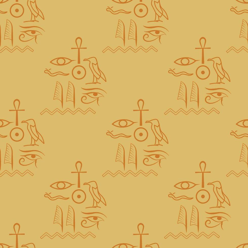 Ancient Egyptian themed vector seamless pattern with hieroglyphs