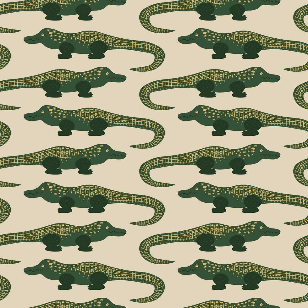 Ancient Egyptian themed vector seamless pattern with crocodiles