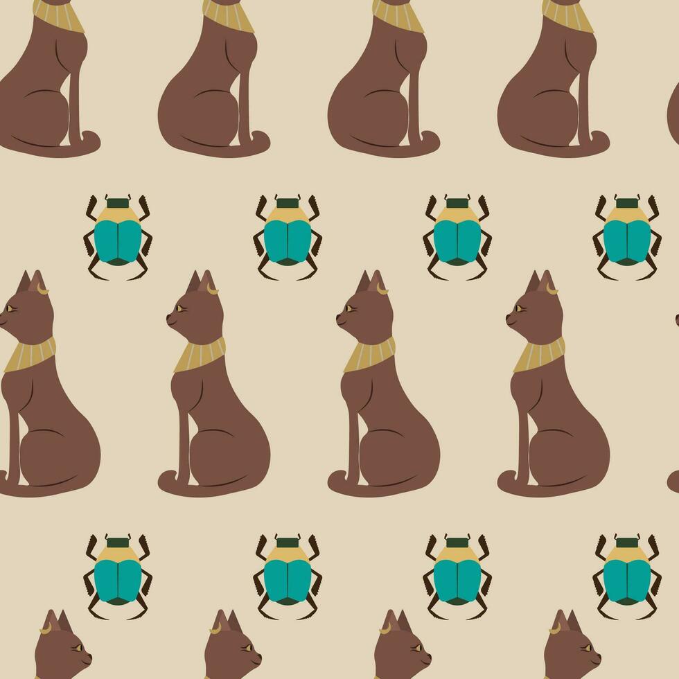 Ancient Egyptian themed vector seamless pattern with cats