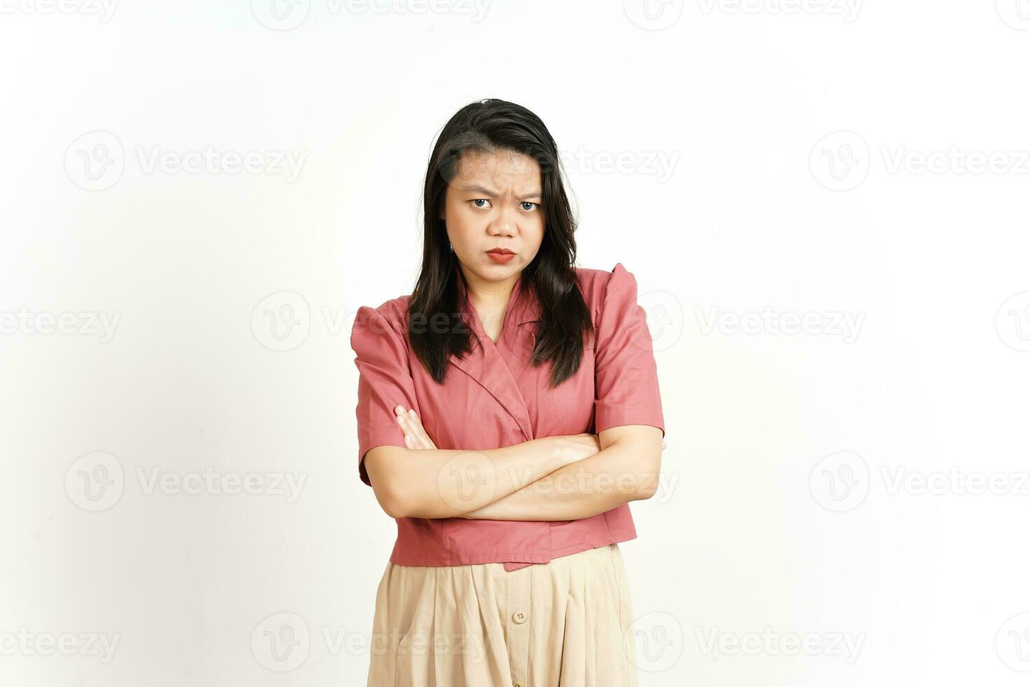 Angry Face Expression And Gesture Of Beautiful Asian Woman Isolated On White Background photo