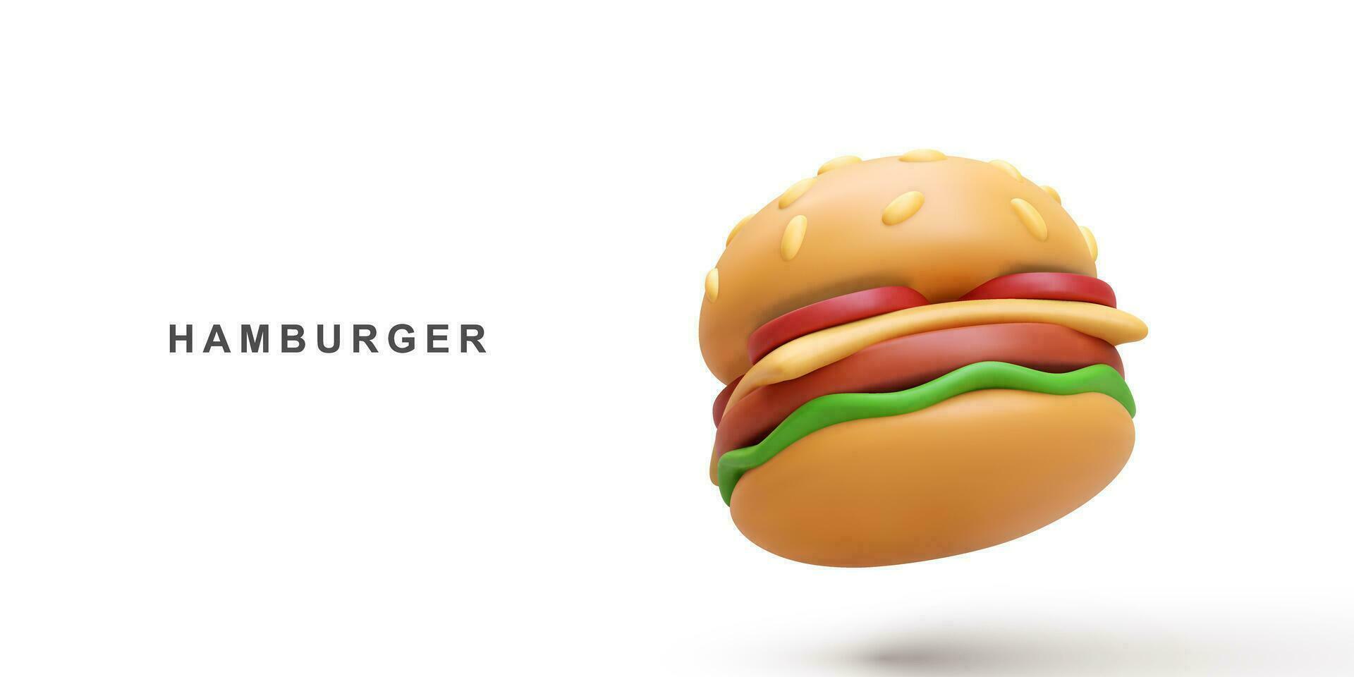 3d realista hamburguesa. vector ilustración.