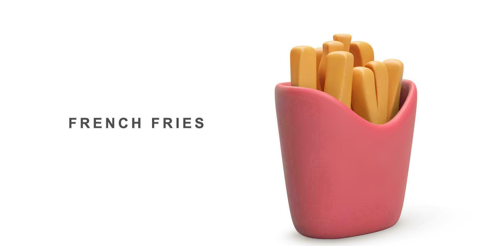 3d realistic French fries on white background. Vector illustration.