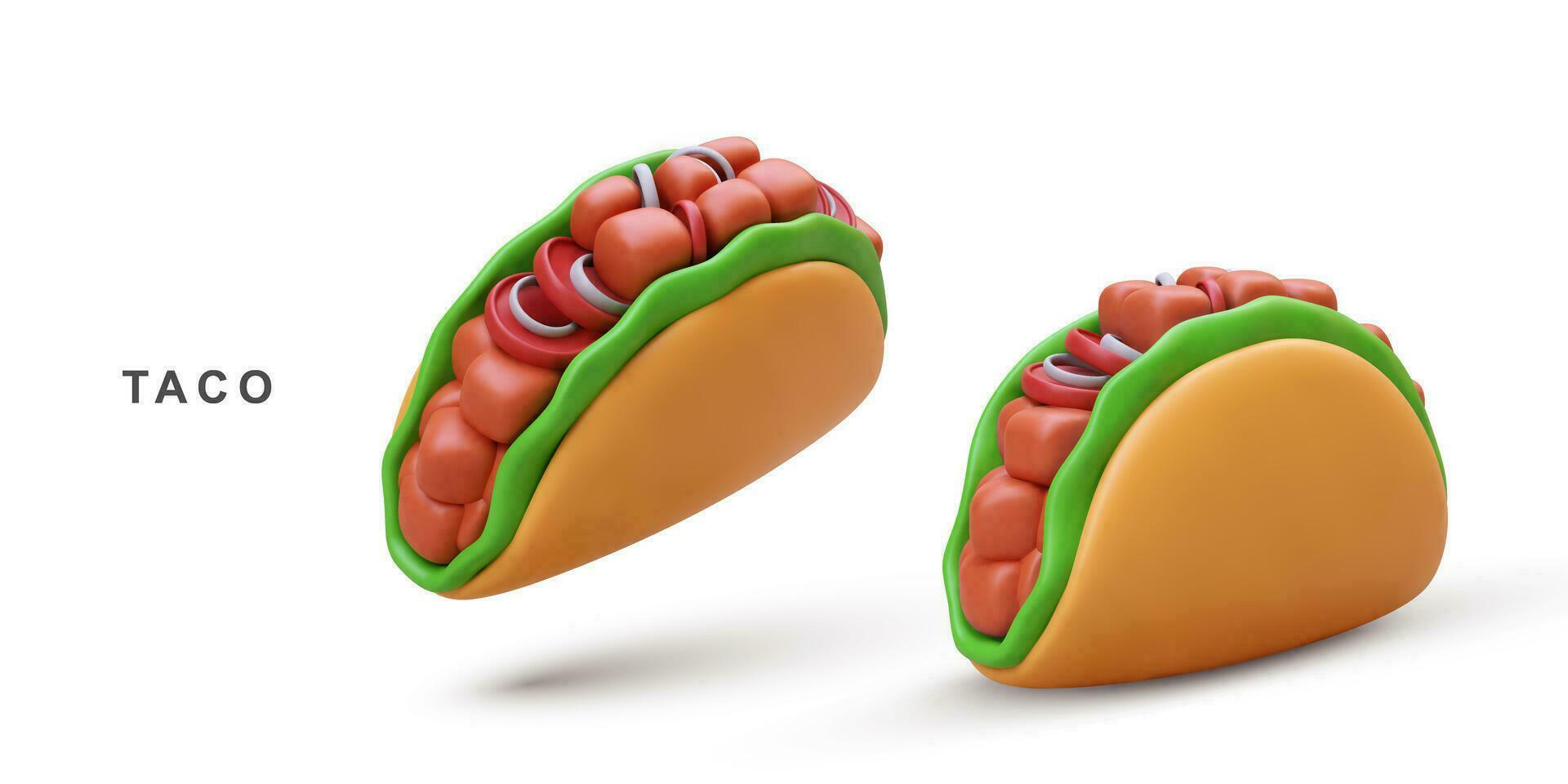 3d two realistic Taco on white background. Vector illustration.