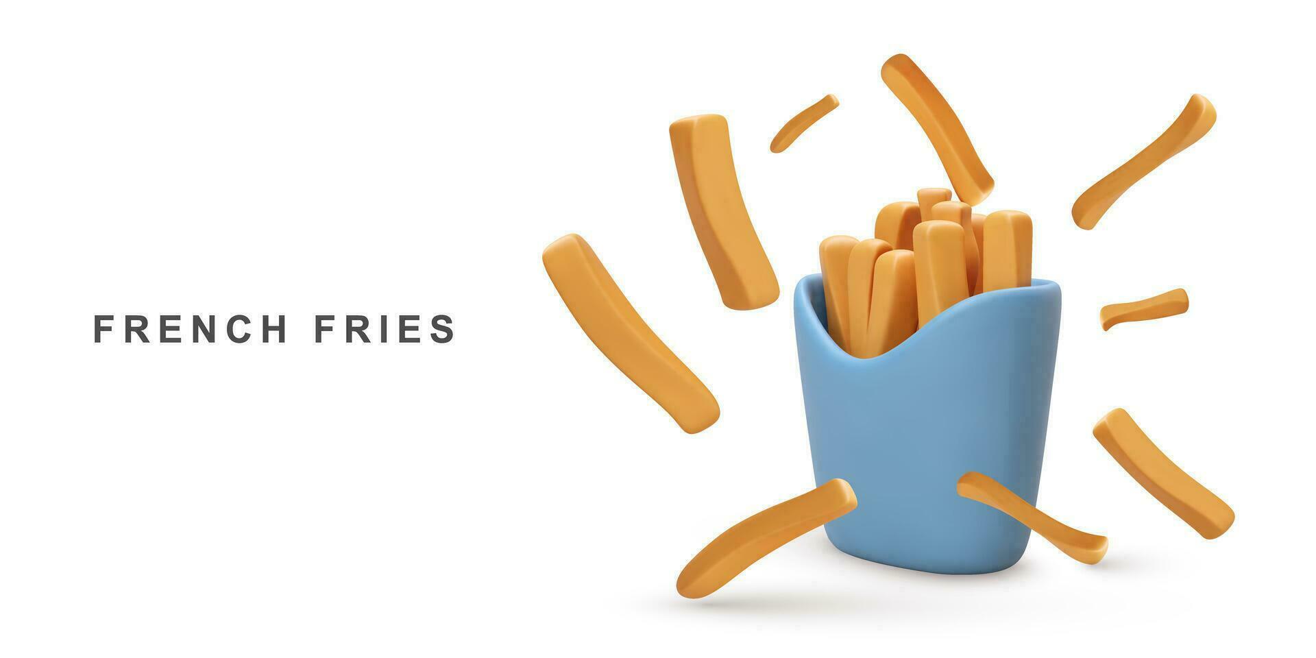 3d realistic French fries on white background. Vector illustration.