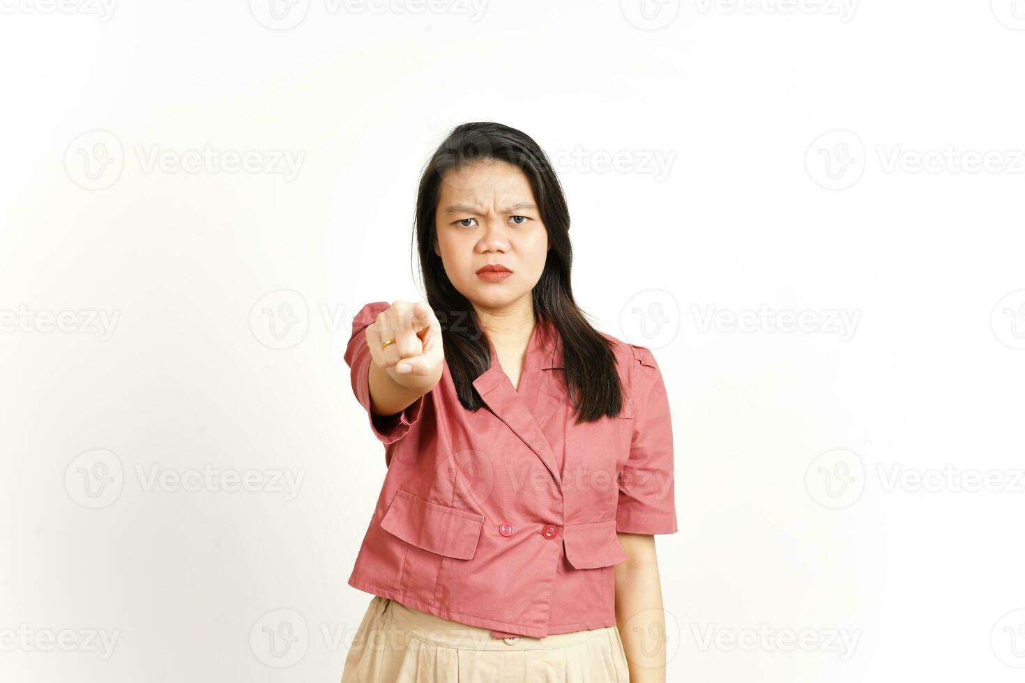 Pointing at you With Angry Gesture Of Beautiful Asian Woman Isolated On White Background photo