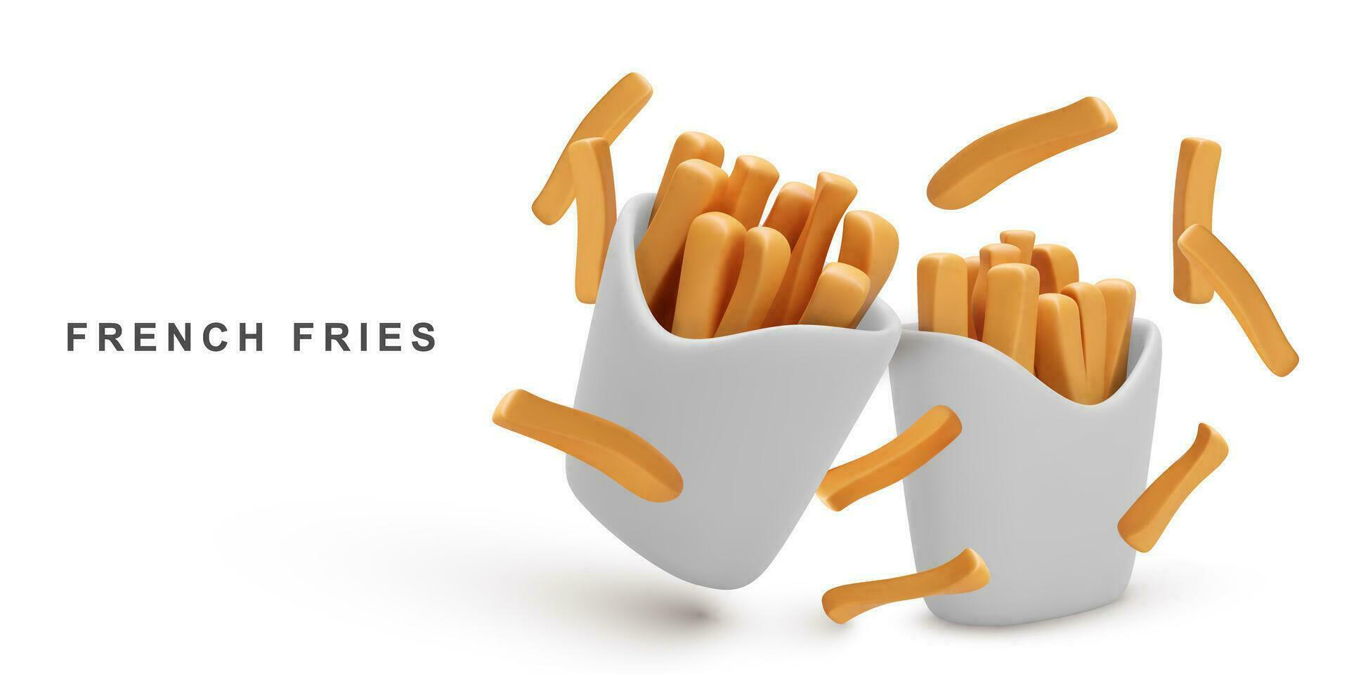 3d realistic two French fries. Vector illustration.