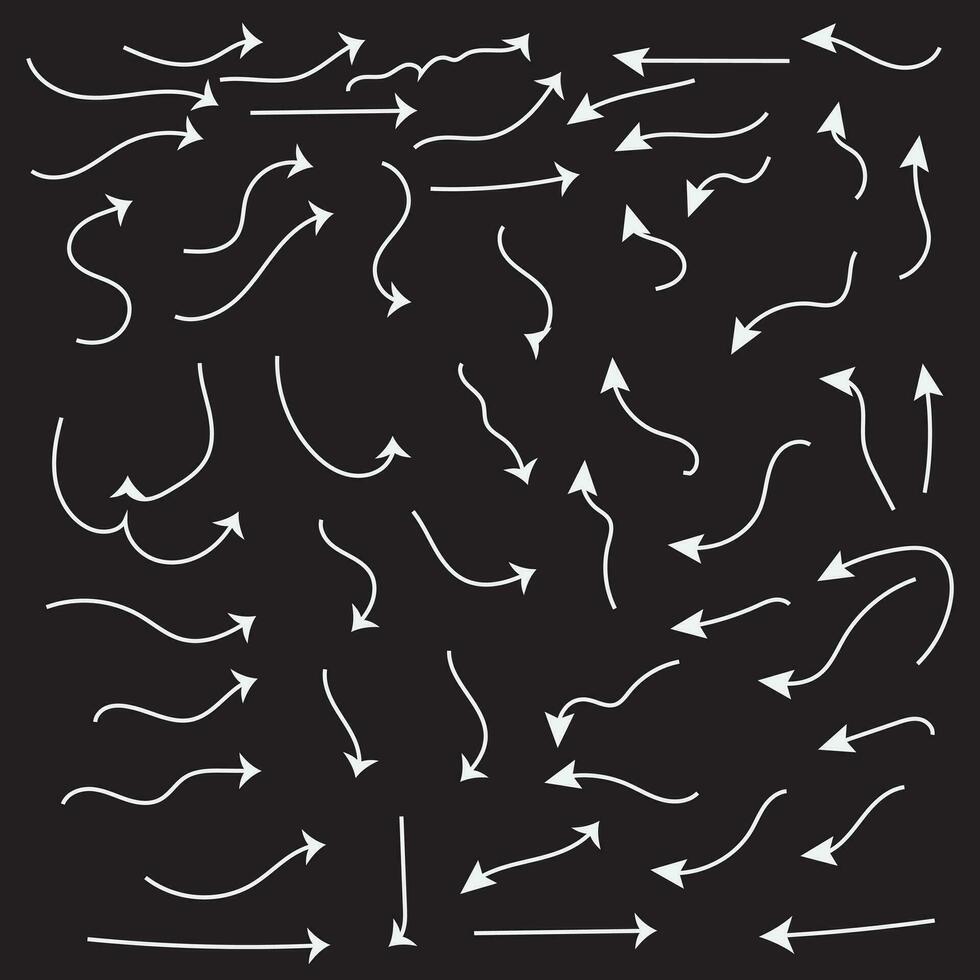 conjunto de flechas curvas vectoriales dibujadas a mano. boceto estilo doodle. colección de punteros. vector