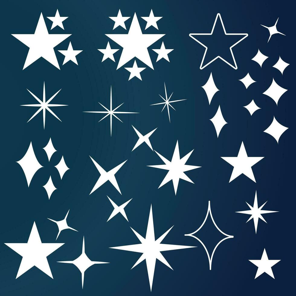 Star icons. Twinkling stars. Sparkles, shining burst. Christmas vector symbols isolated