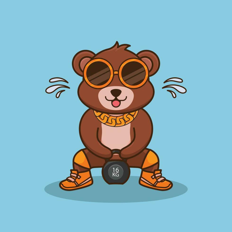 Cute logo Bear lifting Kettlebell vector design. Gym Workout mascot ...