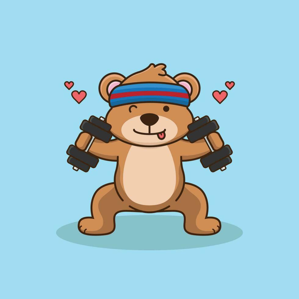 Cartoon Bear lifting dumbbell, Gym Mascot Cartoon Vector Icon Illustration