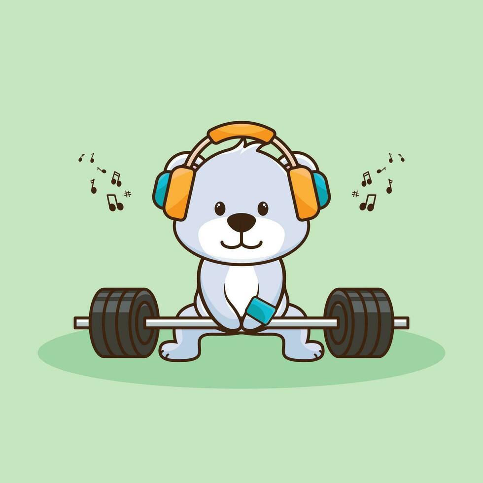 Bodybuilder, Bear animal lifting Barbell. Gym Workout mascot, cute sticker, cartoon style vector