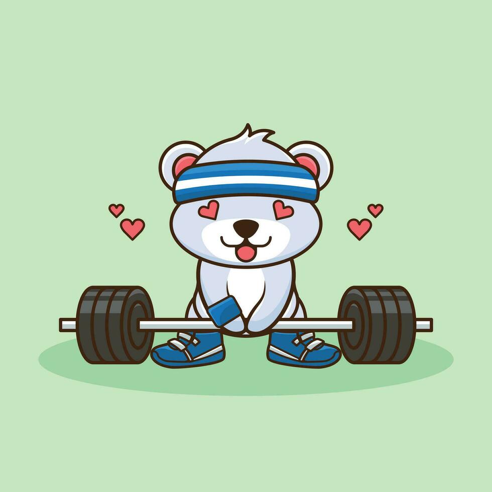 Bodybuilder, Bear animal lifting Barbell. Gym Workout Icon, cute sticker, cartoon style vector