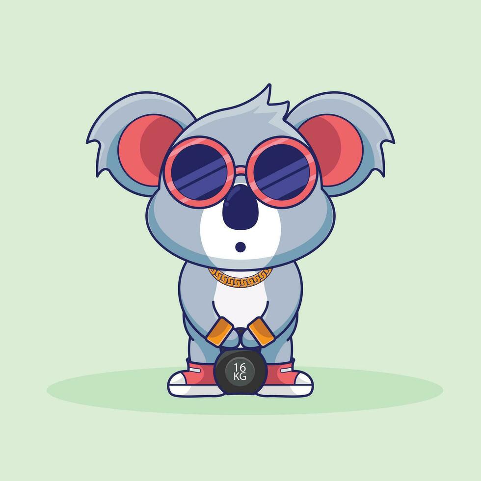 Mascot logo Koala lifting Kettlebell vector design. Cartoon logo, Koala Gym workout, cartoon style