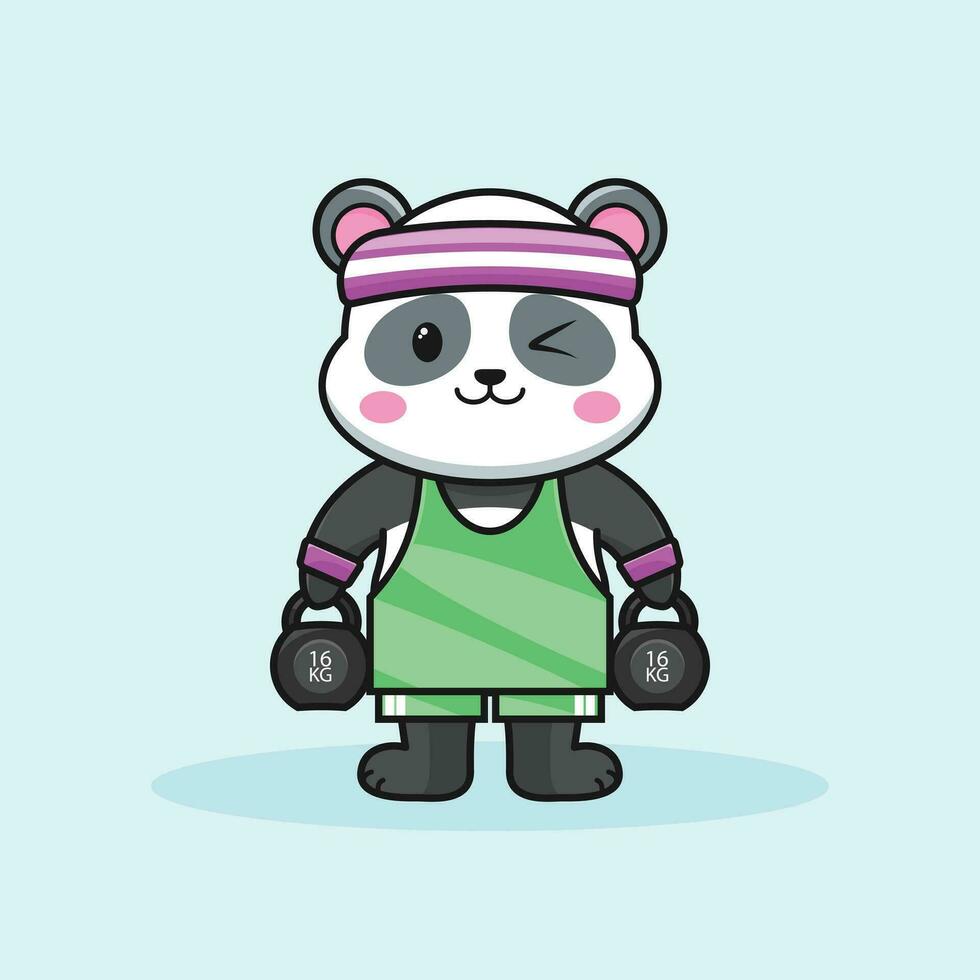 Cute panda bear Gym Buddy Lifting a kettlebells vector