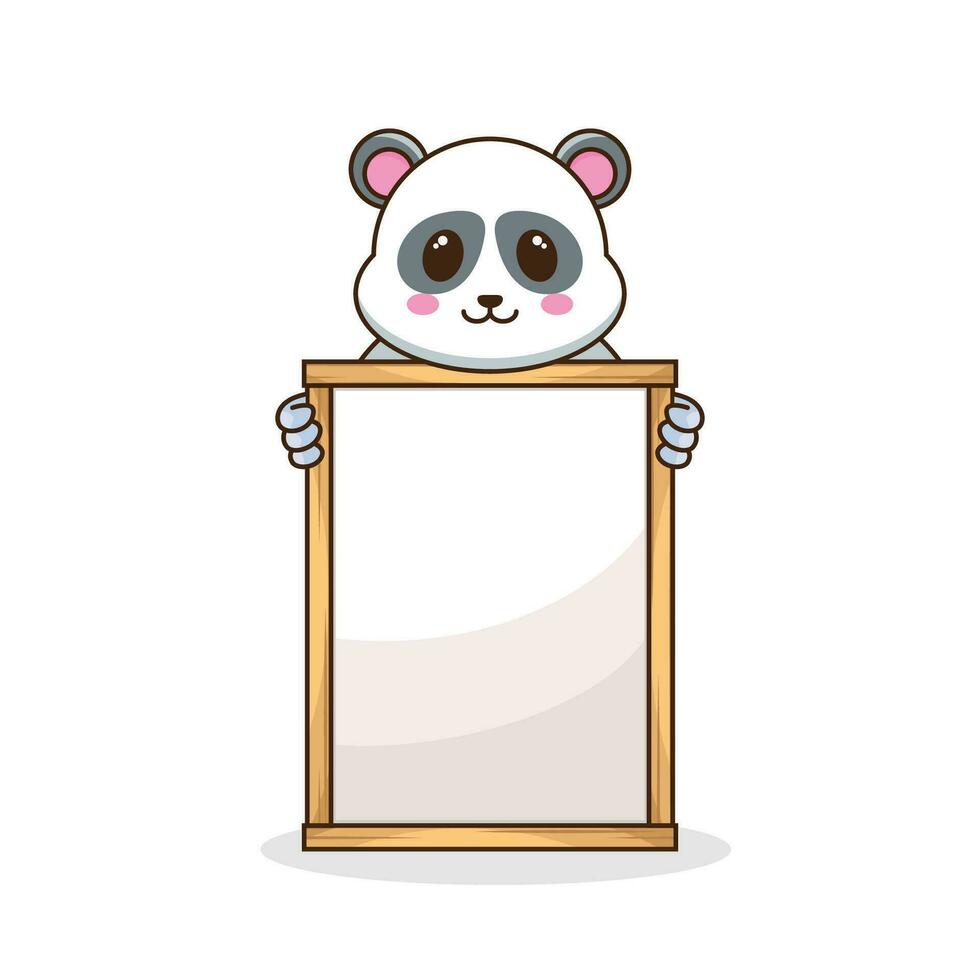 Cute Cartoon panda bear holding a blank sign with both hands isolated on white background vector