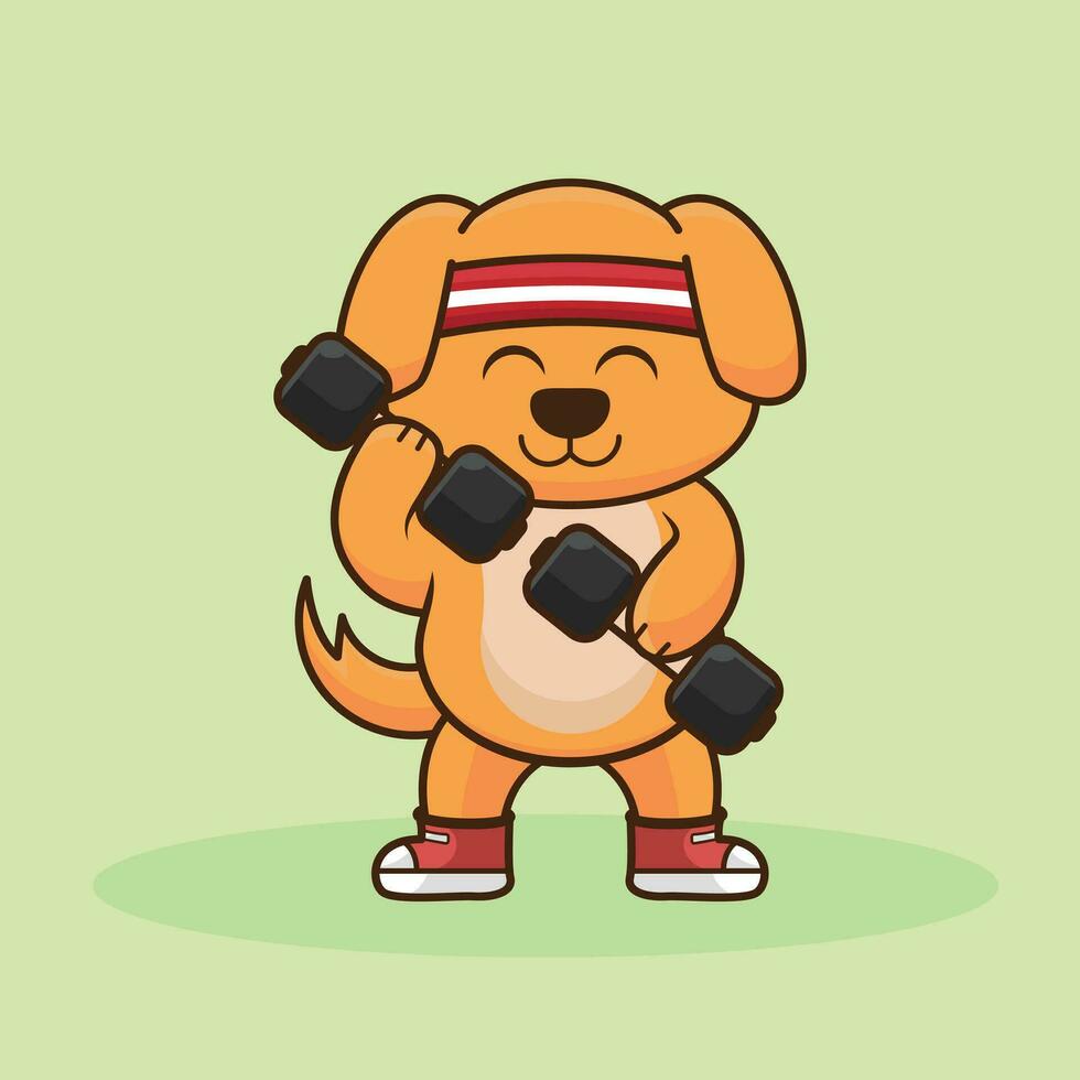 mascota logos dorado perdiguero perrito levantamiento pesa gimnasio rutina de ejercicio logo, linda pegatina, dibujos animados estilo vector