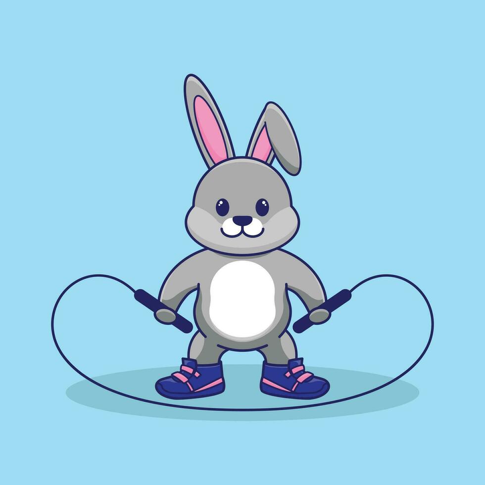linda Conejo saltando cuerda kawaii vector dibujos animados ilustración. plano dibujos animados estilo
