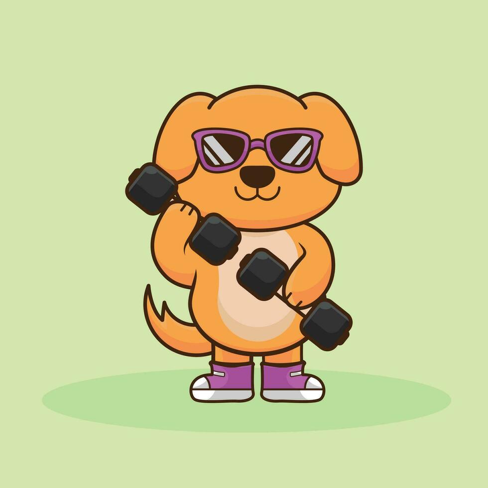 dorado perdiguero perrito animal levantamiento pesa linda pegatina, gimnasio rutina de ejercicio mascota, dibujos animados estilo vector