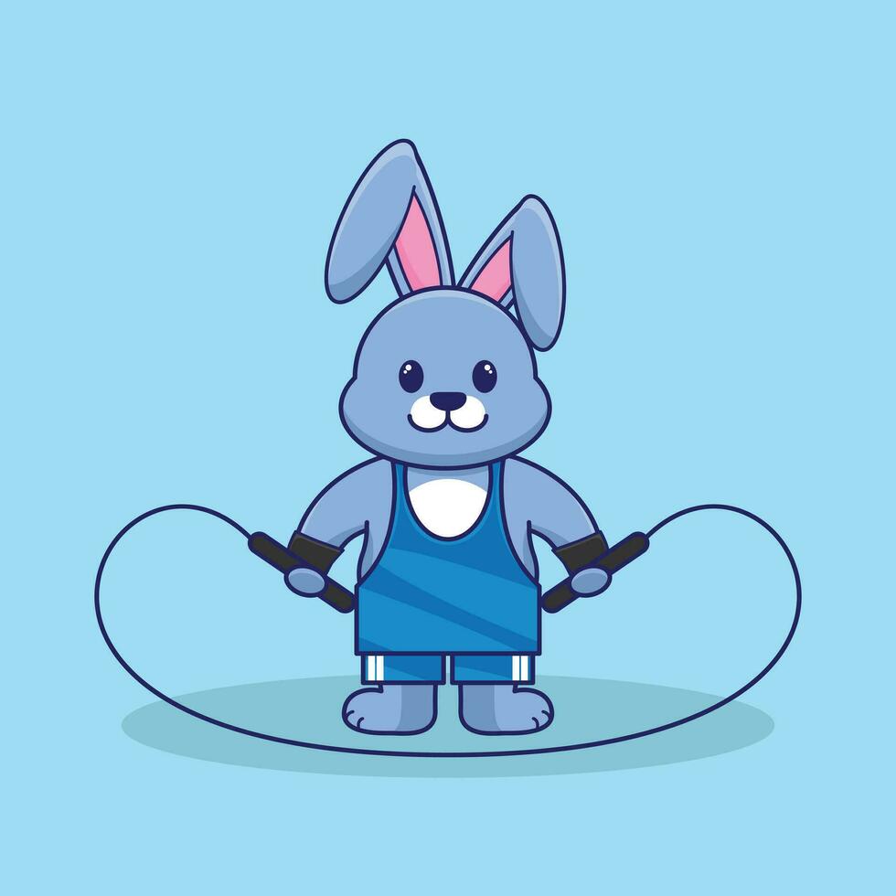 Cartoon Rabbit Jumping Rope vector flat illustration. Cartoon Vector Icon Illustration.