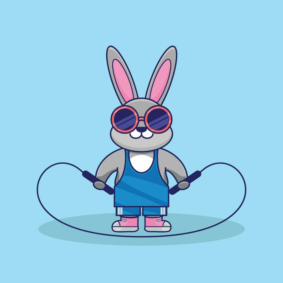 linda Conejo saltando cuerda vector plano ilustración. dibujos animados vector icono. plano dibujos animados estilo