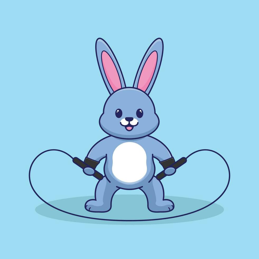 Cartoon Rabbit Jumping Rope vector illustration. Workout Icon Concept Isolated Premium Vector.