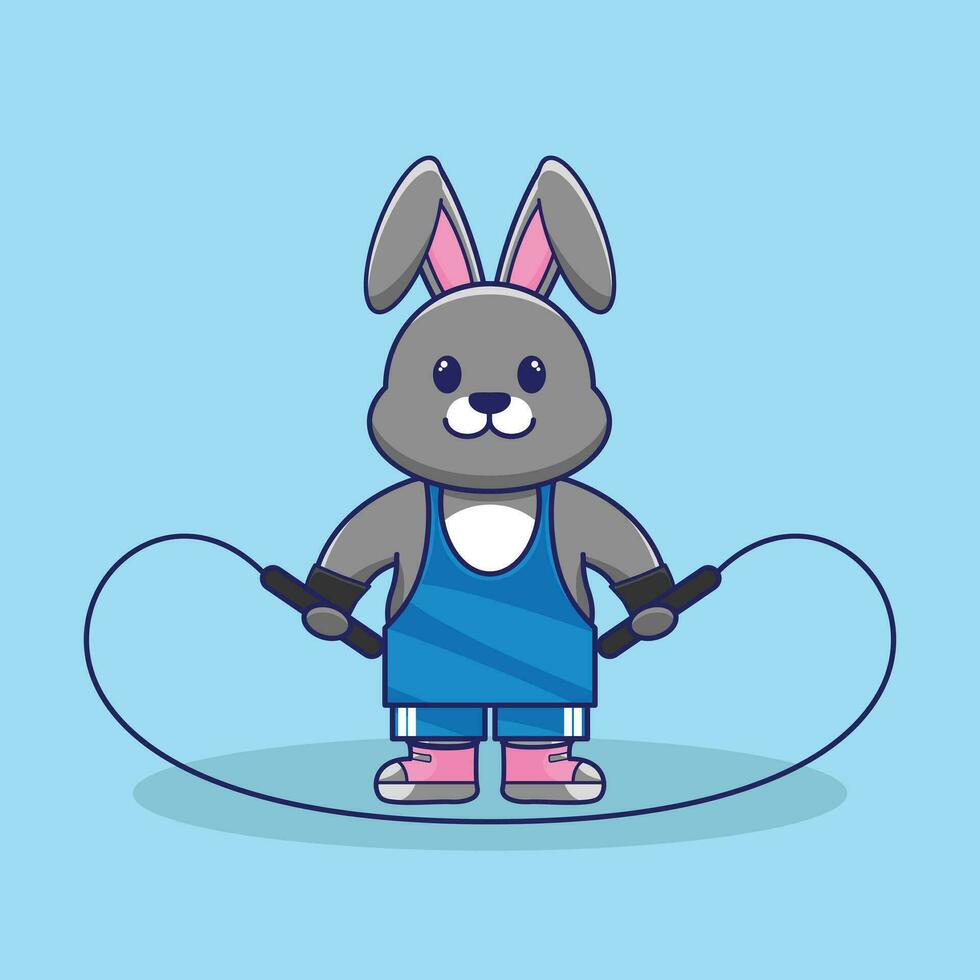 Cute Cartoon Rabbit Jumping Rope vector illustration.Cartoon Vector workout Icon Illustration