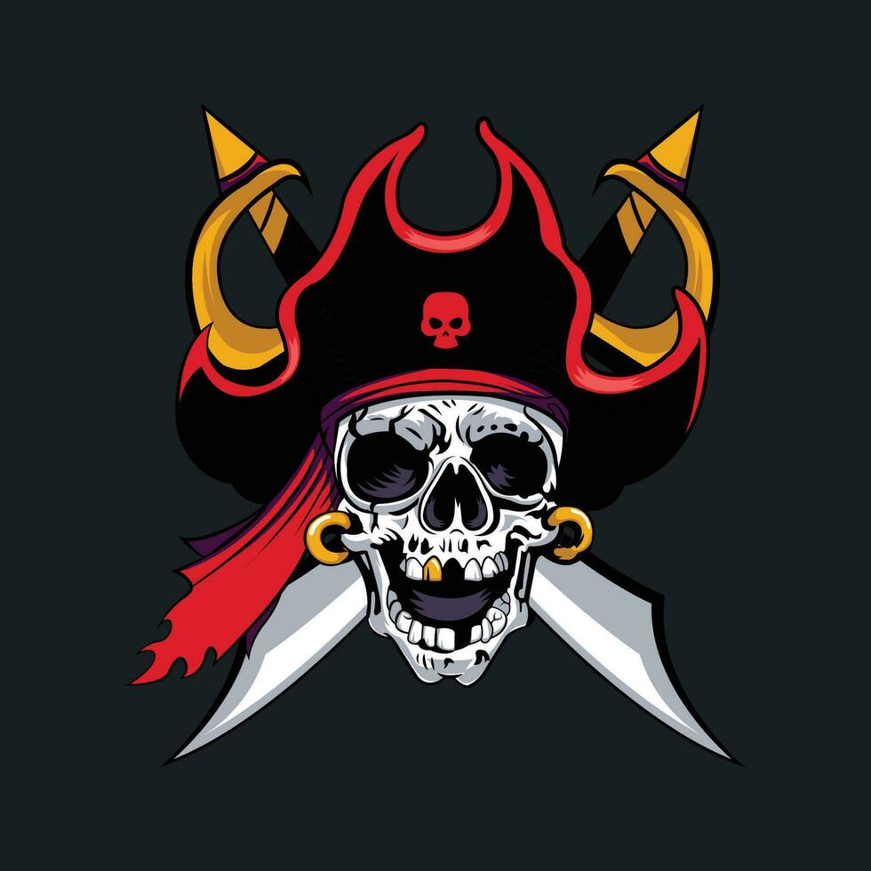 cráneo piratas con espada ilustración vector