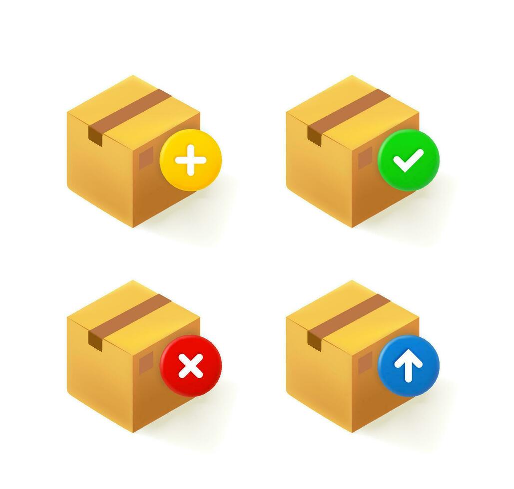 Postage box icon set with different pictograms. 3d vector icons set