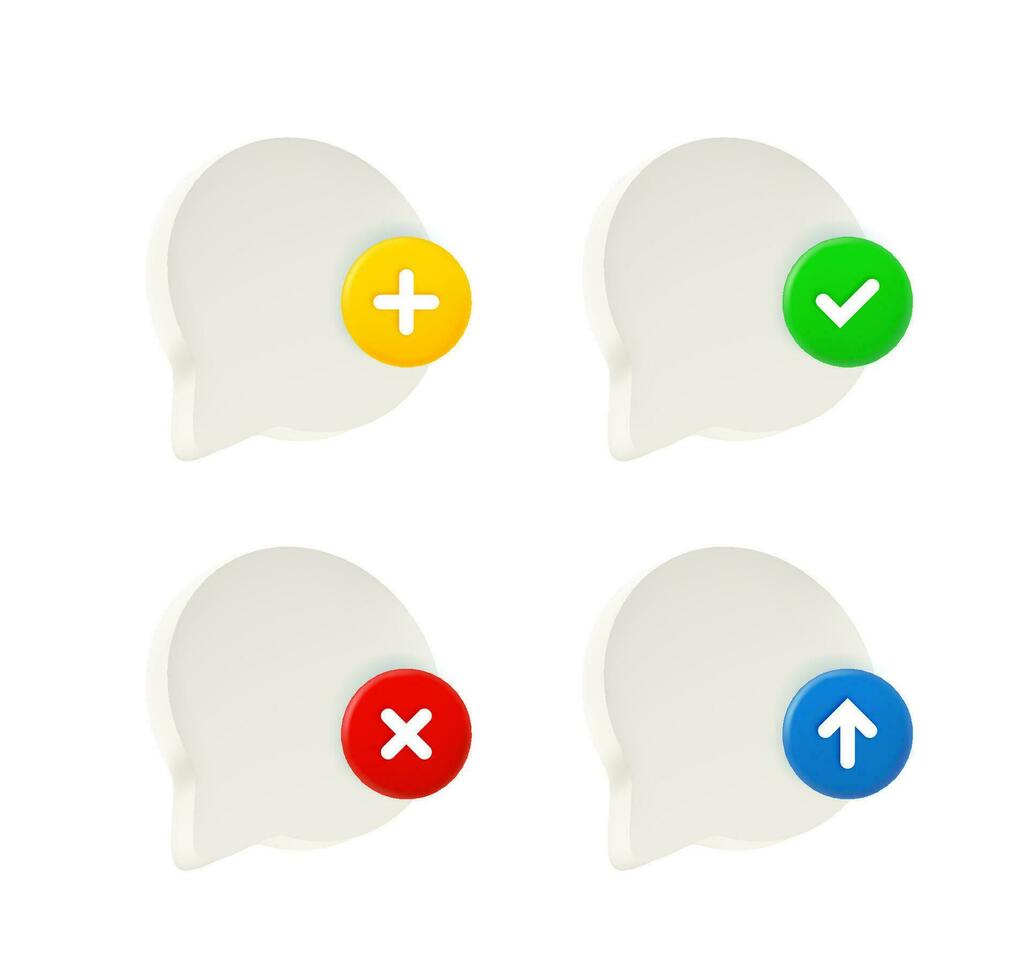 Speech bubble icon set with different pictograms. 3d vector icons set