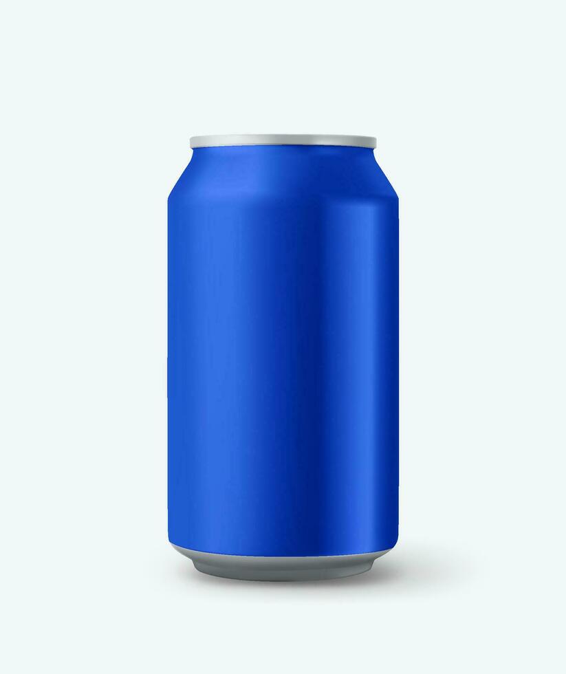 Blue aluminium 330 ml can mockup isolated on white background. 3d vector illustration