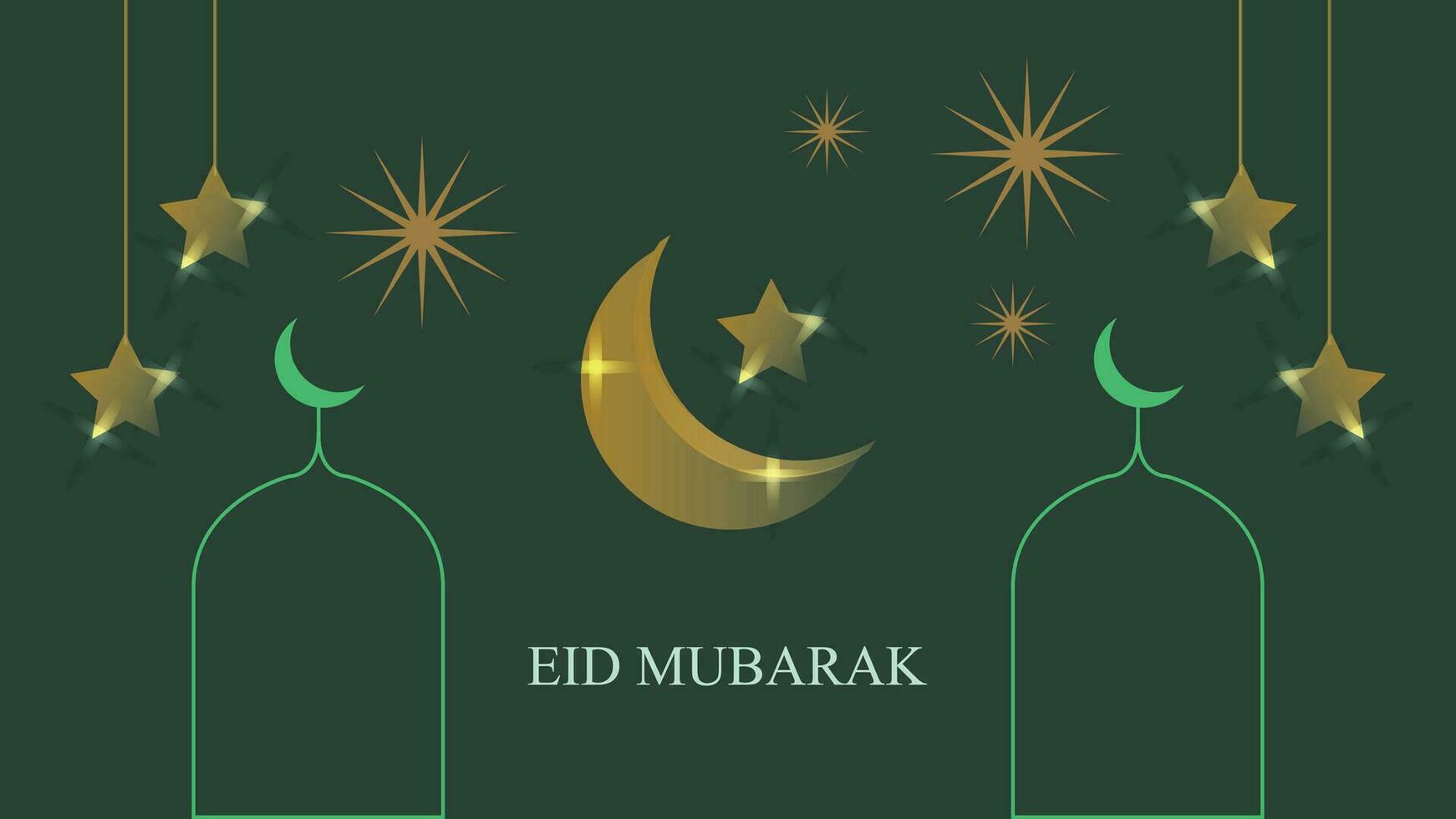 Eid Mubarak Greetings with Crescent Moon and Stars vector