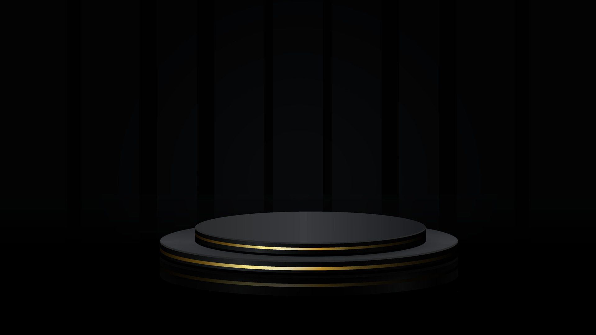 Black podium with golden rim on black background. Vector geometric