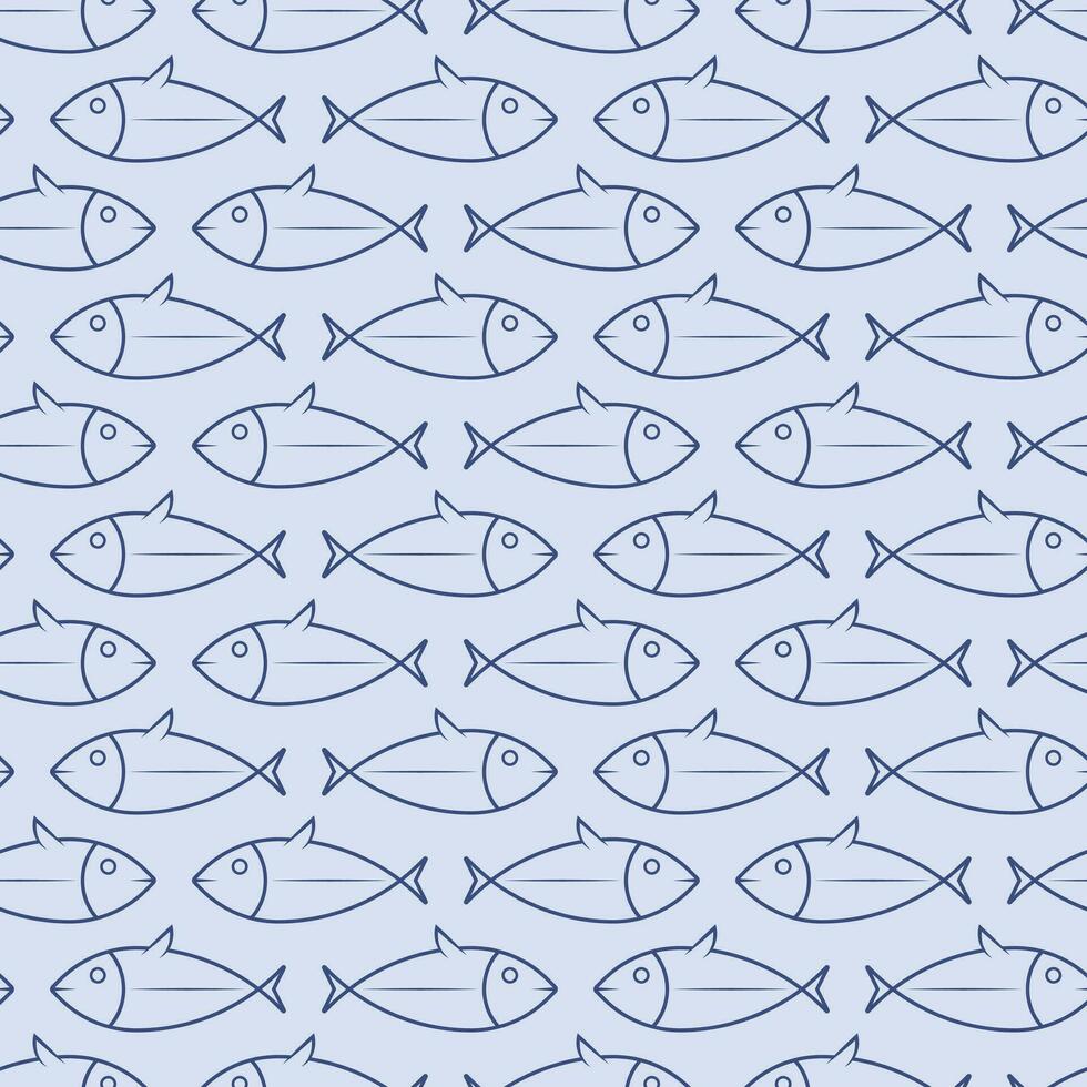 Isolated blue fish seamless pattern on light blue background. Vector illustration graphic