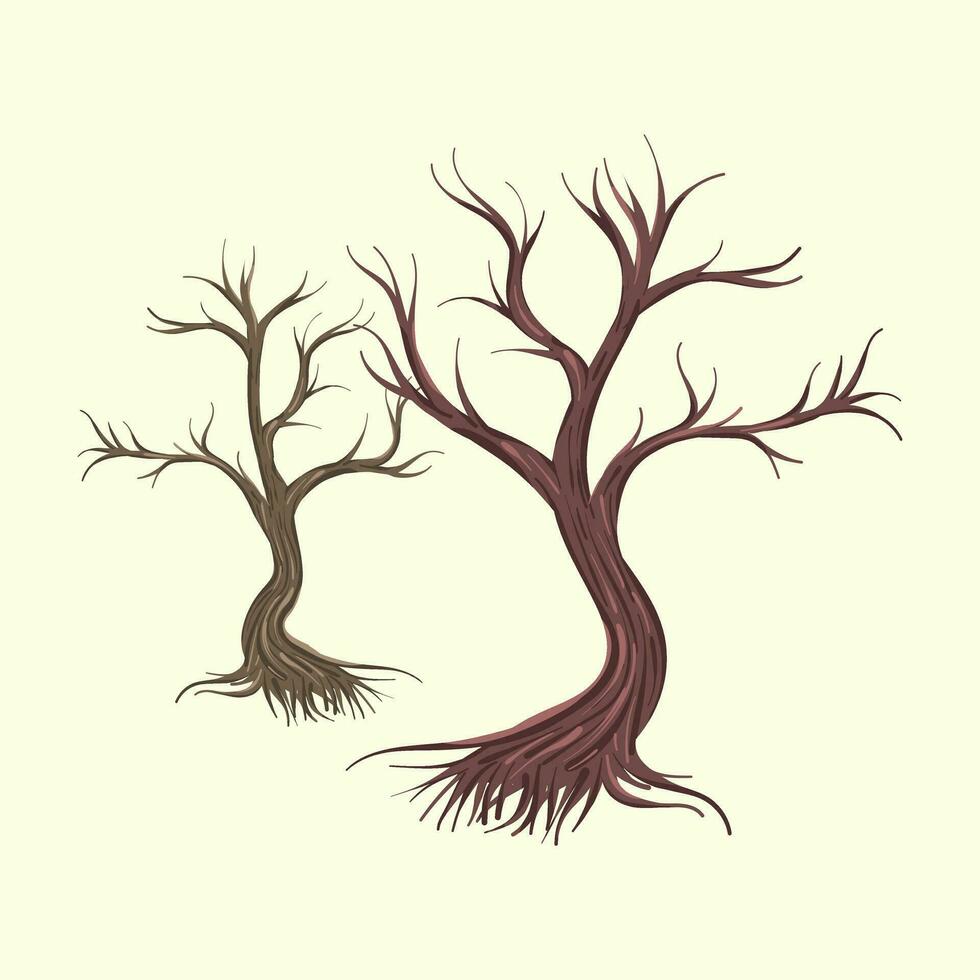 Dry crooked old tree without leaves isolated on white background vector