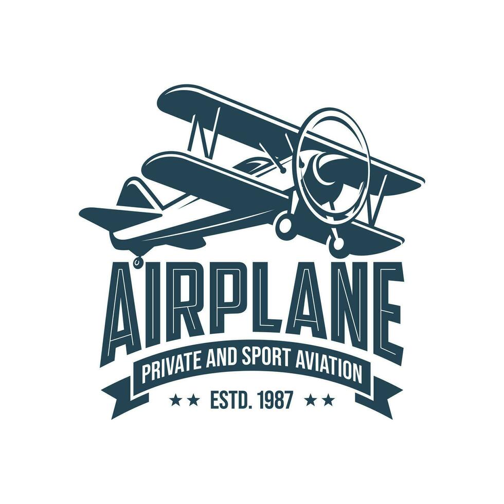Vintage Plane Aviation Badge Logo Design Vector Template