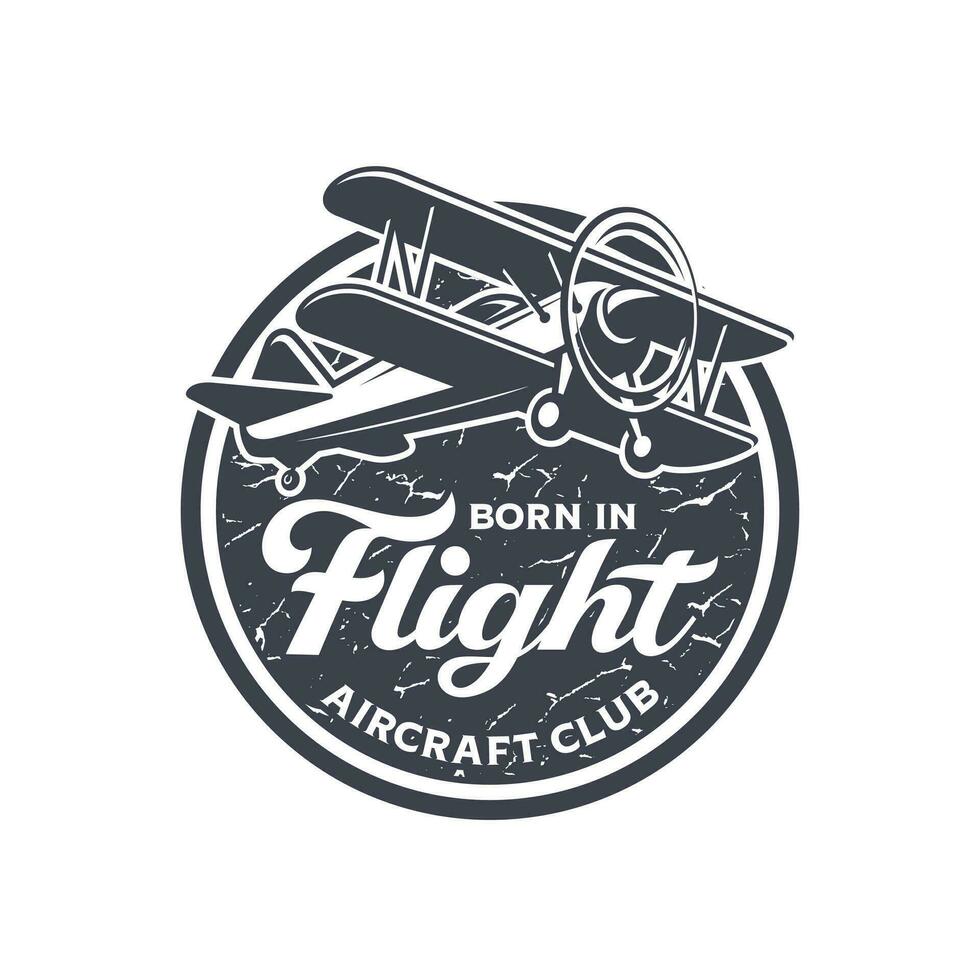 Vintage Plane Aviation Badge Logo Design Vector Template