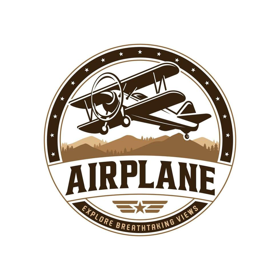 Vintage airplane illustration isolated on white background. Design elements for logo, label, emblem, sign. Vector illustration