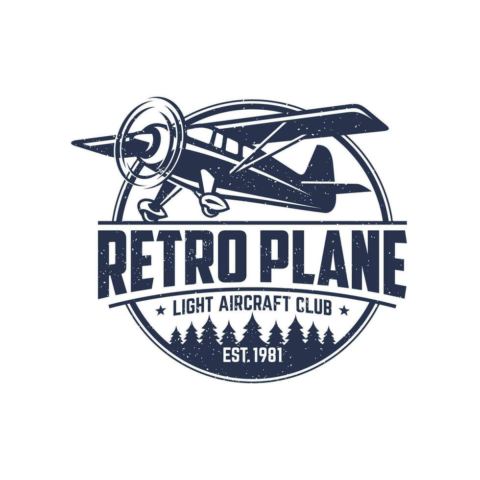 Vintage plane logo. Retro Grunge plane with emblem logo. Vector illustration