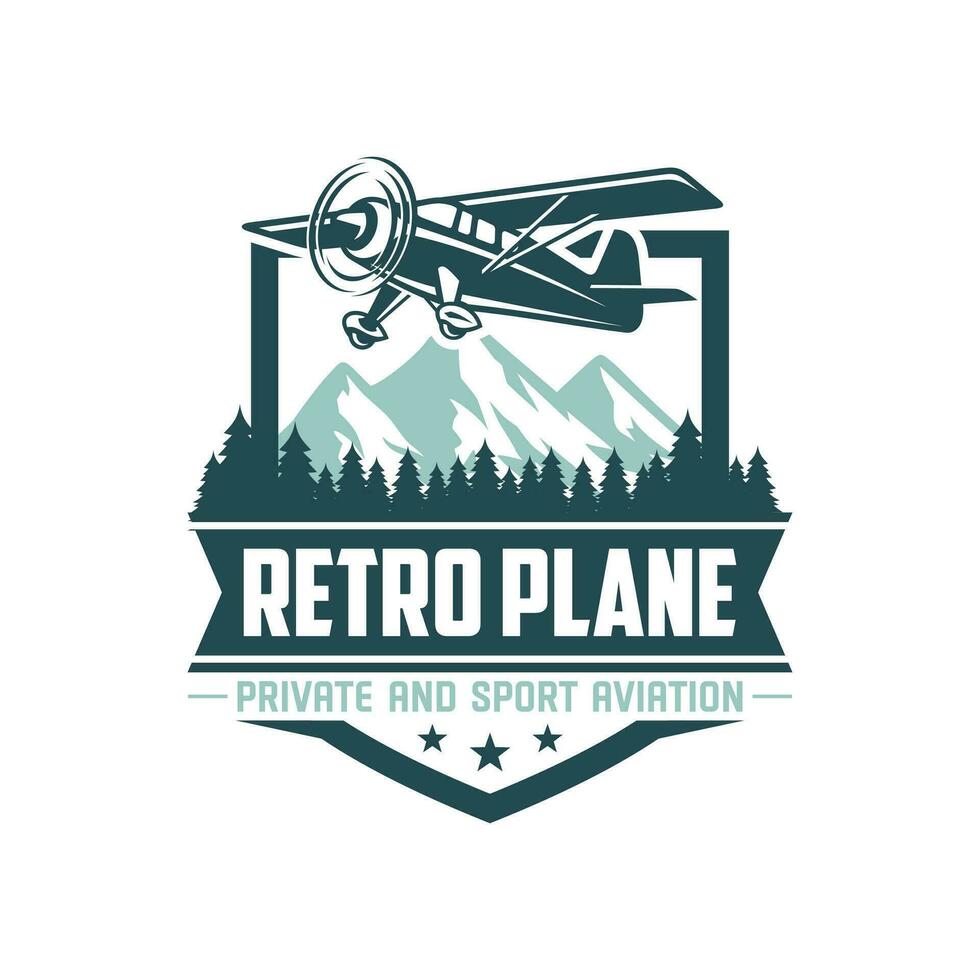 Clásico avión logo. retro grunge avión con emblema logo. vector ilustración